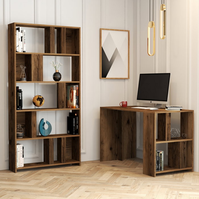 Hanah Home Lima - Walnut Mesa de estudio y estantería